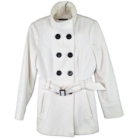 St Bernard for Dunes Coat Womens White Double Breasted with Belt Elegant Size 12 - Picture 1 of 12
